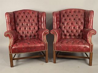 Pair Drexel Heritage Chippendale Style Wing Chairs