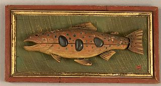 Carved Wooden Fish Plaque Signed "RD"