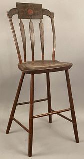 Rare 19th C Paint Decorated Arrow Back Tall Chair