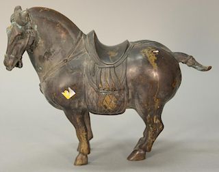 Bronze Chinese horse with saddle. 
ht. 11 1/2 in.; wd. 13 in.