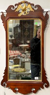 Margolis mahogany Chippendale style mirror with gilt phoenix bird, signed Margolis. ht. 39 in.; wd. 20 1/2 in.