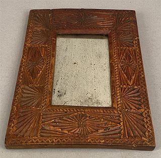 Miniature mirror w/Chip Carved Frame