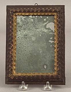 Miniature Mirror w/Gold & Brown Tramp Art Frame