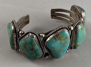 Turquoise & Sterling Ladies Bracelet w/3 Stones