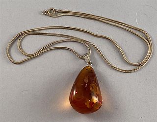 Amber Pendant on 14K Gold Necklace