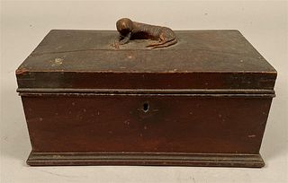 Valuables Box w/Carved Dog Handle & Fited Interior