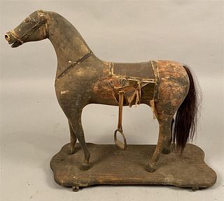 Large Carved Wooden Horse Pull Toy