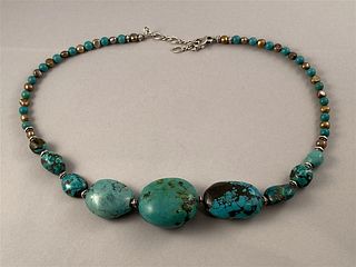 Turquoise & Sterling Necklace Featuring 3 Large Stones