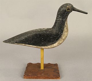 Carved & Painted Shorebird w/Yellow Leg on Stand