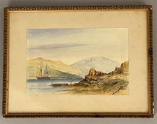 A Gwyn Evans Watercolor-Clipper Ship At Anchor
