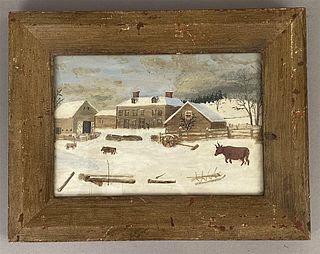 Watercolor-Country Snowy Farm Scene