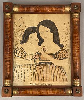 Primitive Watercolor Portrait Titled "The Sisters."