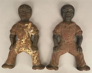 Pair of Andirons-Black Faced Men w/Hands on Knees