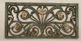 Art Nouveau Cast Iron Grate in Paint w/Flowers