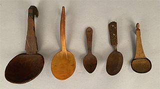 5 Carved Spoons w/Carved or Shaped Handles
