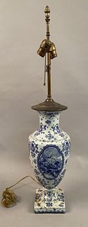 20th C Delftware lamp w/blue decorations