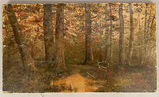 Alfred Montgomery-Oil on Canvas of a Dirt Track in a Mature Forest