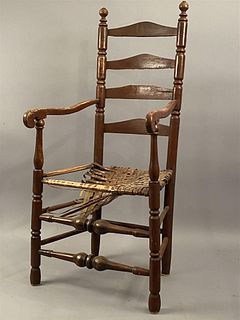 18th C Ladderback Armchair in Red Paint