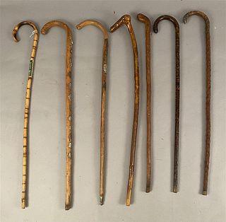 7 Walking Stick/Canes, Most w/Hooked Tops