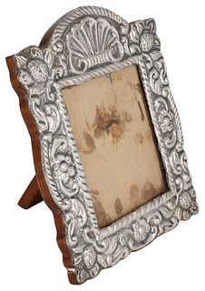 REPOUSSE STERLING SILVER EASEL-BACK PICTURE FRAME