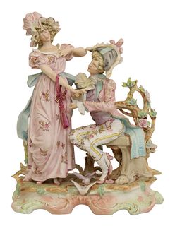BISCUIT PORCELAIN FIGURAL GROUP THE PROPOSAL