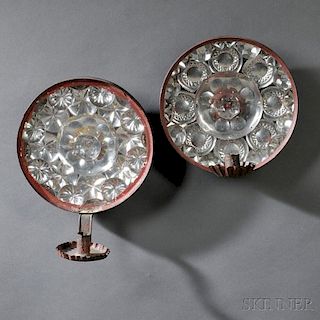 Two Red-painted Tin Candle Sconces