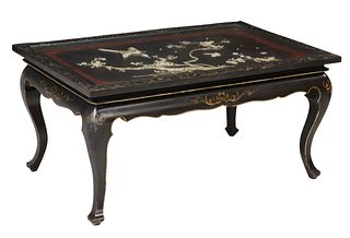JAPANESE MOP INLAID BLACK LACQUER COFFEE TABLE