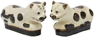 (2) CHINESE GLAZED CERAMIC CAT-FORM NECK PILLOWS