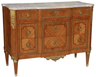 FRENCH LOUIS XVI STYLE MARBLE-TOP ROSEWOOD COMMODE