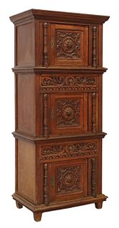 FRENCH CARVED OAK TALL CABINET