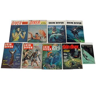 8 Vintage Skin Diver Mags & 1956 Aqua Lung USD Catalog