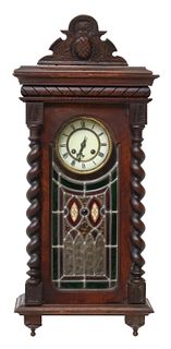 GERMAN REGULATOR WALL CLOCK STAINED GLASS CASE