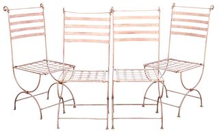 (4) FRENCH WROUGHT IRON CURULE PATIO CHAIRS