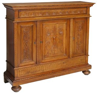 FRENCH CARVED WALNUT SERVER SIDEBOARD, 19TH C.