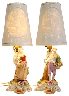 (2) SCHIERHOLZ PORCELAIN LITHOPHANE FIGURAL LAMPS