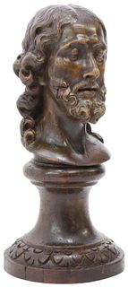 CONTINENTAL CARVED WOOD BUST OF CHRIST