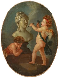 FRENCH SCHOOL OIL PAINTING ALLEGORY OF SCULPTURE