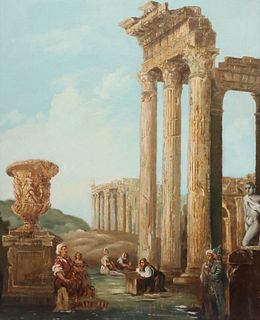 MANNER OF GIOVANNI PANINI ROMAN RUINS OIL PAINTING