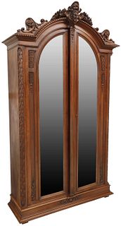 FINE FRENCH CARVED MAHOGANY MIRRORED ARMOIRE