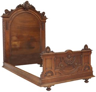 FINE FRENCH CARVED MAHOGANY SATYR MASK BED