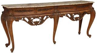 FRENCH LOUIS XV STYLE MARBLE-TOP MAHOGANY CONSOLE
