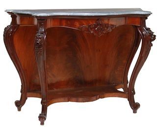 LOUIS XV STYLE MARBLE-TOP MAHOGANY CONSOLE TABLE