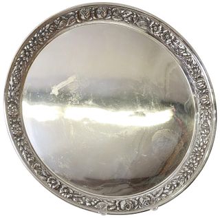 STIEFF HAND-CHASED STERLING SILVER 14" ROUND TRAY