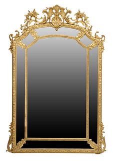 FRENCH LOUIS XV STYLE GILTWOOD PARCLOSE MIRROR