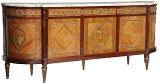 LOUIS XVI STYLE MARBLE-TOP MARQUETRY SIDEBOARD