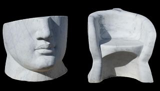 (2) MODERNIST CARVED MARBLE FACE CHAIRS