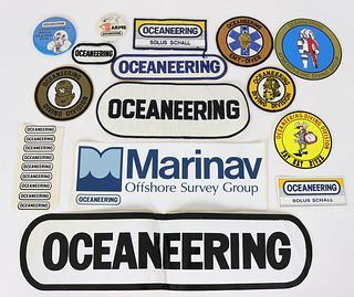 Collection of Vintage Oceaneering Stickers & Patch & Pins