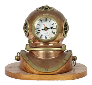 Copper & Brass Diving Helmet Clock Display