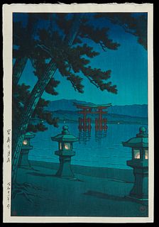 Hasui Kawase "Moonlit Night at Miyajima" Woodblock Print