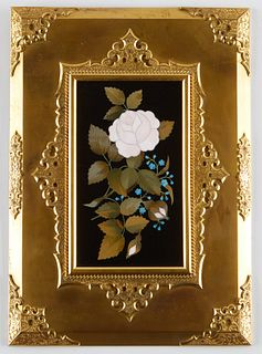 Floral Pietra Dura Plaque in Bronze Frame